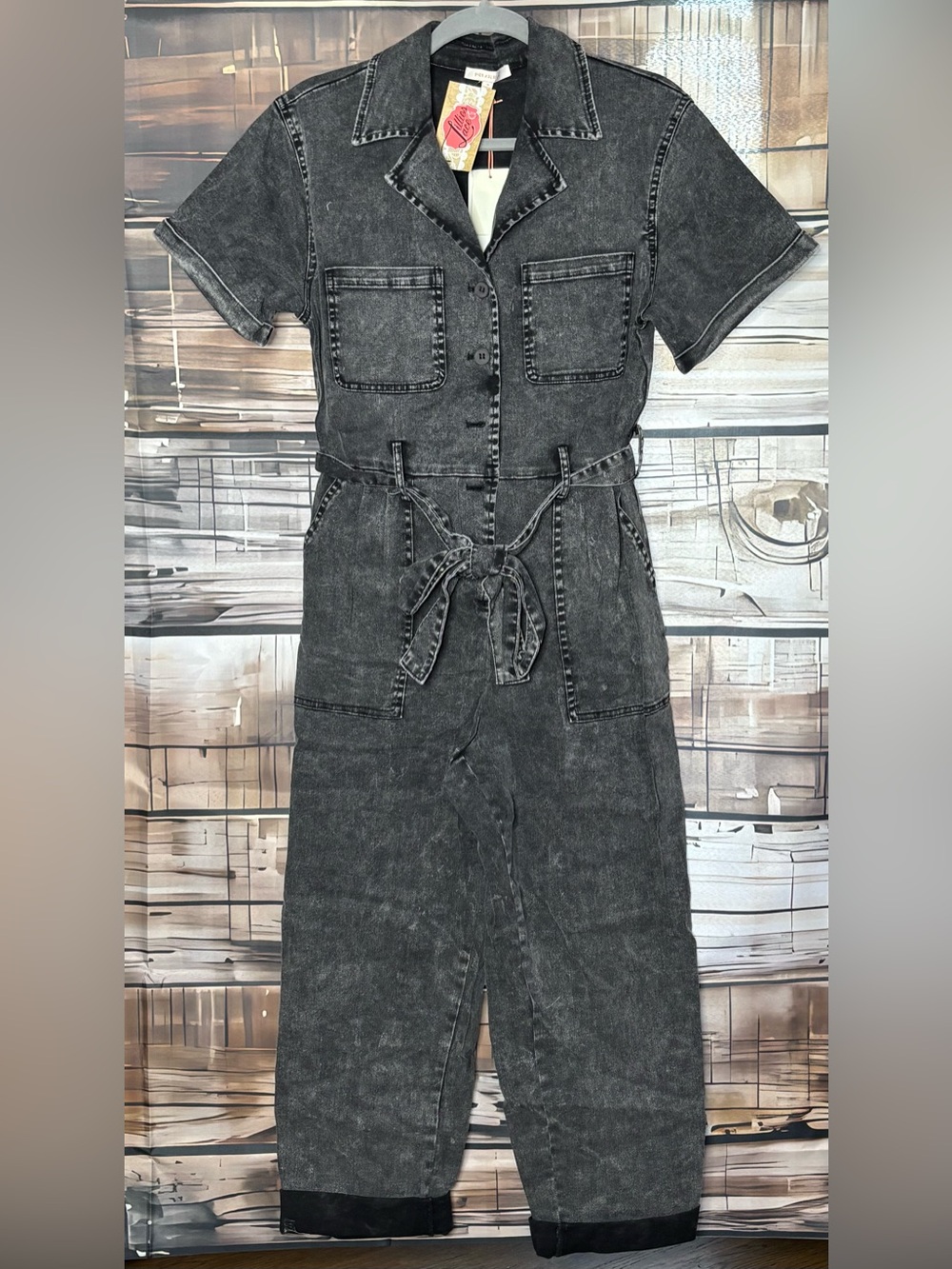 Skies Are Blue NWT Washed Black Denim Utility Jumpsuit Medium